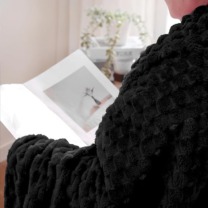Puncuntex Black Throw Blanket 108"×90" inches Fuzzy 3D Jacquard Decorative - Image 5