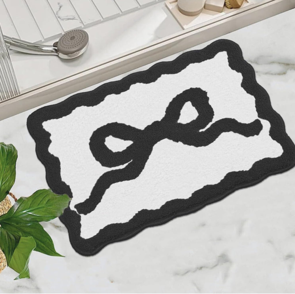 Bow Rug - Bow Shaped Bathroom mat - Handmade & Premium- 30in (75cm) - Pink bathmat - Designer Rugs - Aesthetic Room Decor - Cute Room Decor Coquette bathmat Rug (Black)