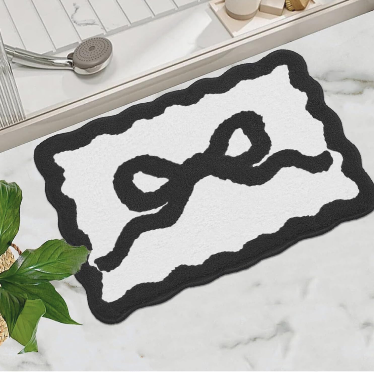 Bow Rug - Bow Shaped Bathroom mat - Handmade & Premium- 30in (75cm) - Pink bathmat - Designer Rugs - Aesthetic Room Decor - Cute Room Decor Coquette bathmat Rug (Black)