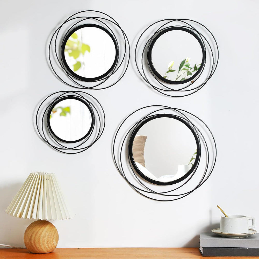 Hicarer 4 Pcs Decorative Round Modern Circle Mirror Wall Art Ring Metal Mirro...