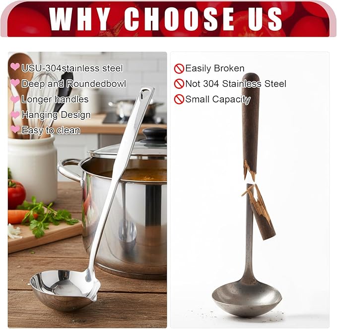 2 Pcs Kitchen Soup Ladle 304 Stainless Steel Punch Metal Luminous Heavy Ladell - Image 4