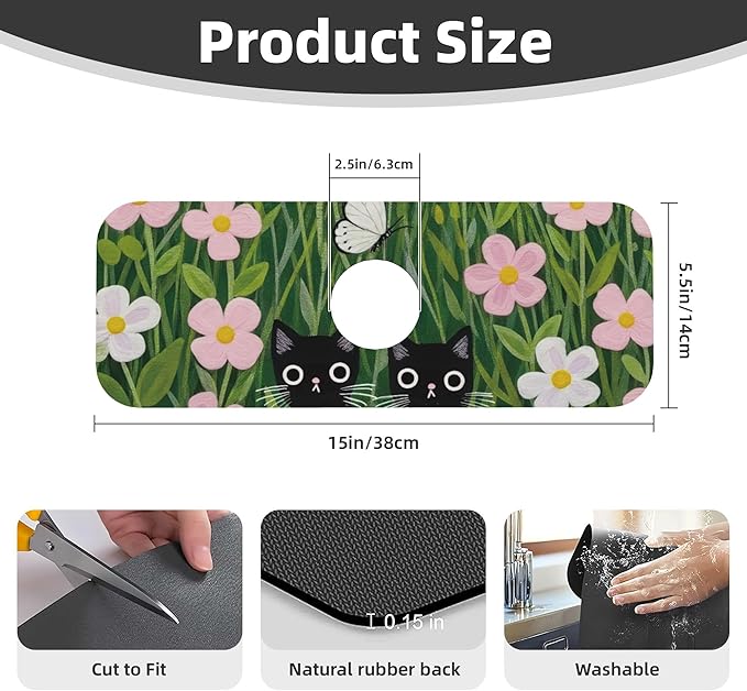 Pink Floral Cat Dish Drying Mat - Image 3