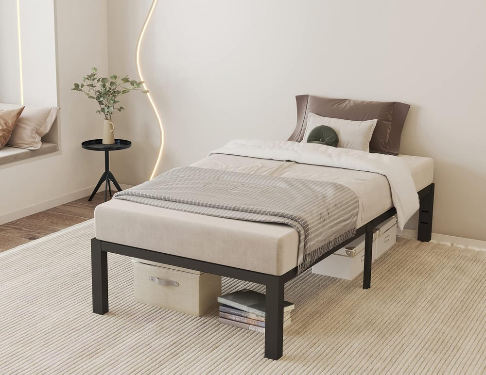 ROIL 14 Inch Twin Size Bed Frame with Wood Slats & 4 Mattress Baffles
