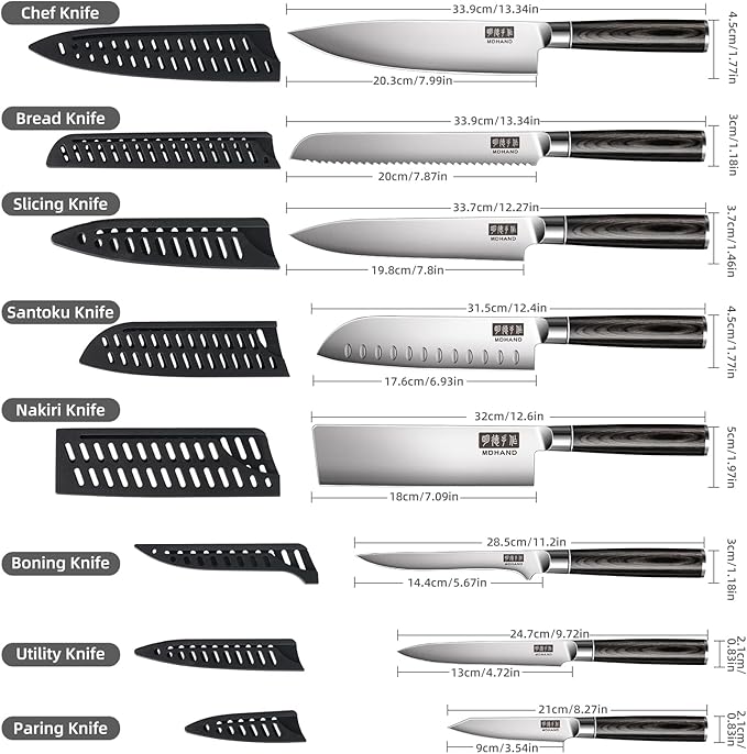 MDHAND Chef Knife Set with Roll Bag, High Carbon Stainless Steel Japanese - Image 2