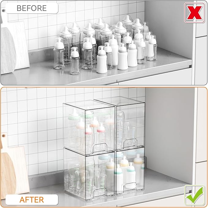Yieach 2 Pack Clear Stackable Storage Drawers, 7.6" H Baby Bottle Organizer - Image 4