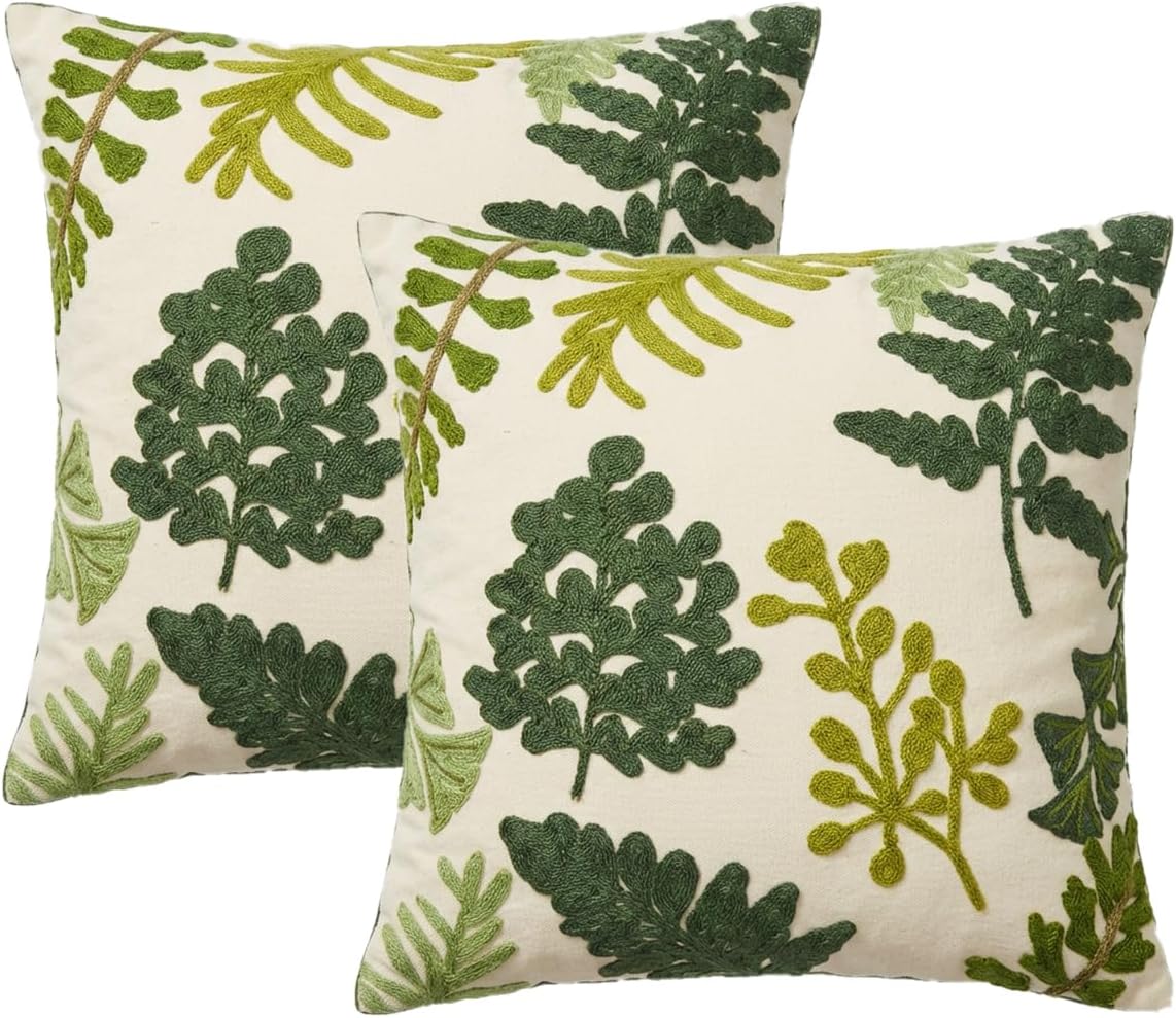 YIcabinet Pack of 2 Throw Pillow Covers,Embroidered Tree Pattern Pillow Case Soft Square Decorative Pillowcases for Home Sofa Couch 18x18 Inch