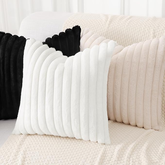 decorUhome Summer Cozy Faux Fur Throw Pillow Covers 18x18 Set of 2 Decorative - Image 4