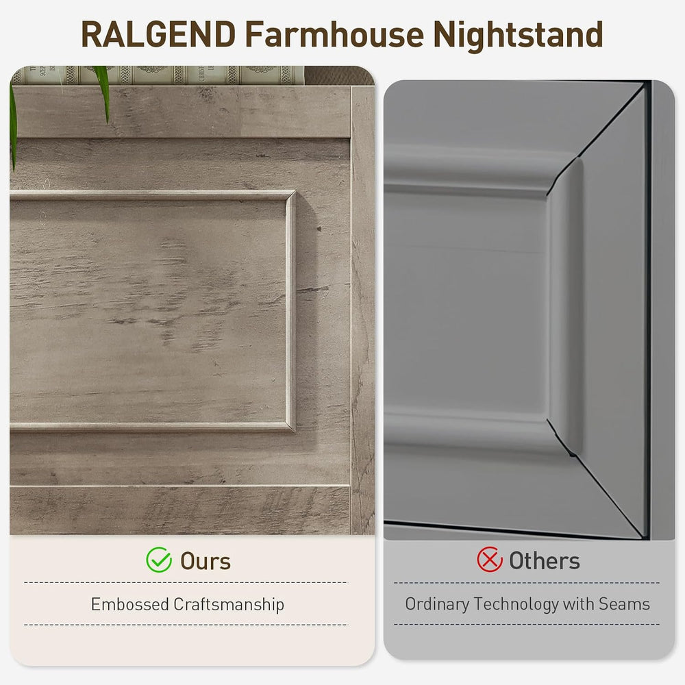 RALGEND Farmhouse End Table with 2 Drawers and Open Shelf, Greige