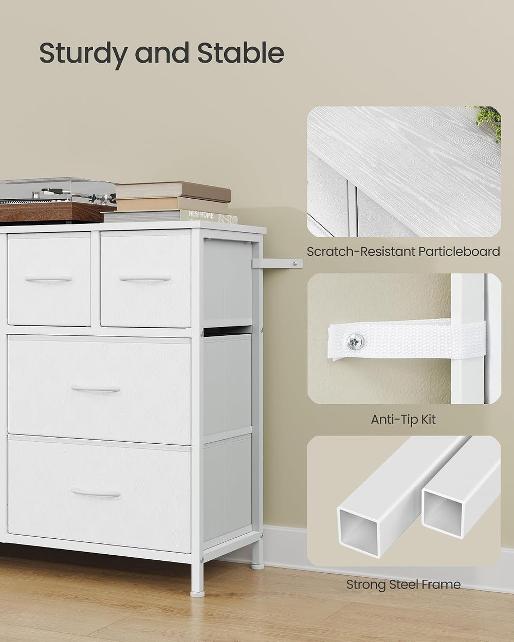 SONGMICS Wide Dresser for Bedroom, 8 Fabric Drawers with Steel Frame