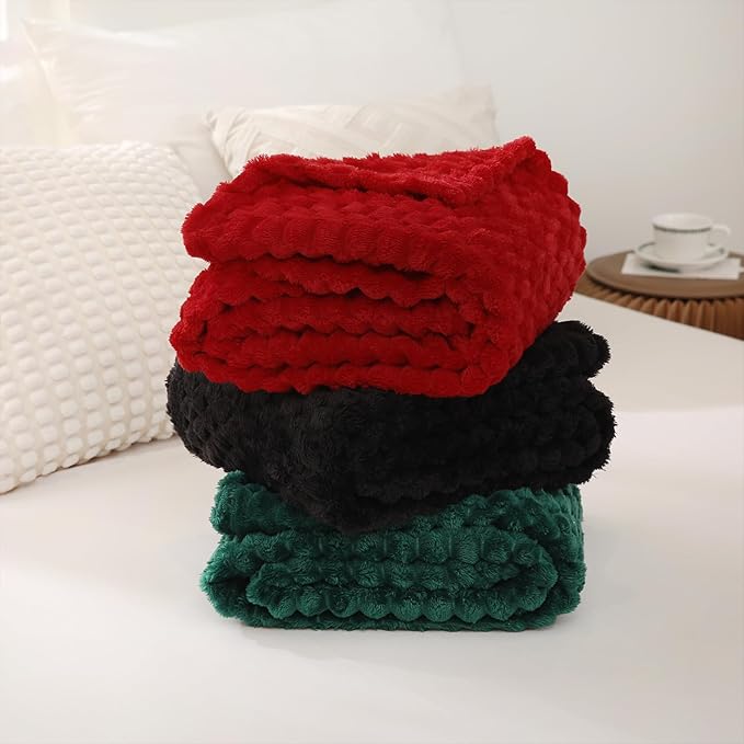 Puncuntex Red Throw Blanket 90"×90" inches Fuzzy 3D Jacquard Decorative Flannel - Image 6