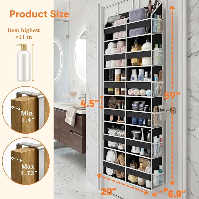 Over The Door Organizer 6 Tiers, Extra Large Behind Door Storage of 12