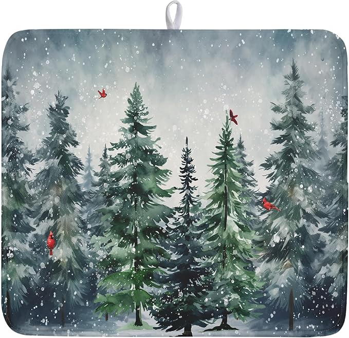 Winter Pine Tree Dish Drying Mat by Kawani