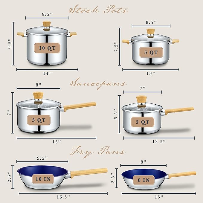 Concord 10 Piece Stainless Steel Cookware Set, includes Saucepans, Stock Pots - Image 3
