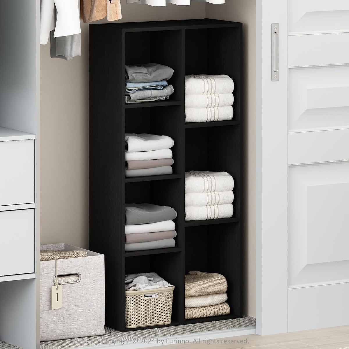 Furinno Reed Closet Organizers and Storage, 7-Cube Closet Organizer, Open Shelf