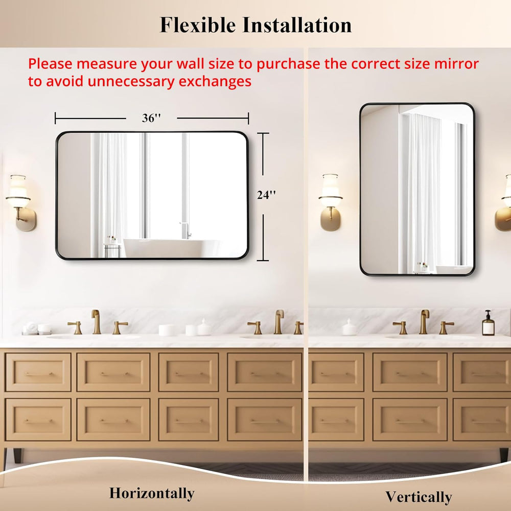 Black Bathroom Vanity Mirror Over Sink 24x36, Large Wall Rectangle Mirror