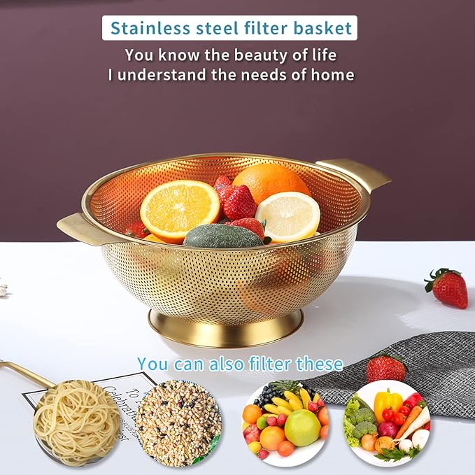 Kyraton Gold Colander 5 Quart, Professional Titanium Gold Plating Stainless - Image 2