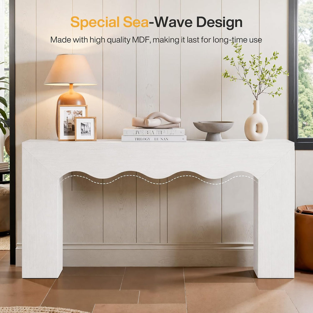 Tribesigns 63" Farmhouse Console Table with Wavy Edge | Wooden Couch Tab...