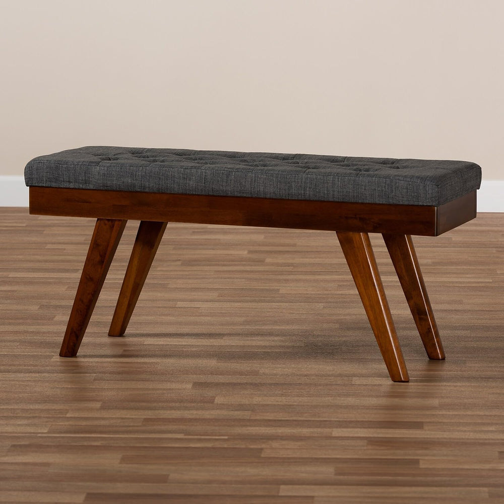 Baxton Studio Alona Mid-Century Modern Medium Grey Fabric Upholstered Wood Di...
