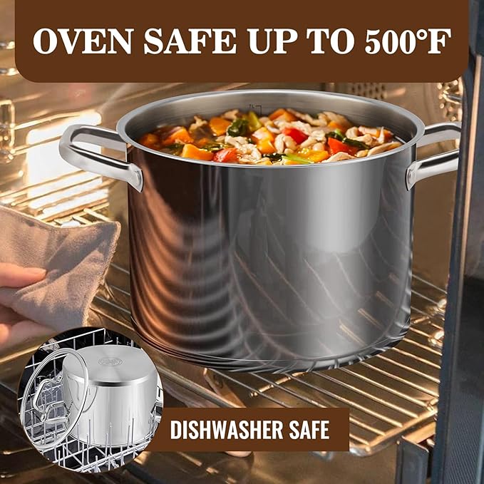Rorence Stainless Steel Stock Pot, Tri-Ply Base Large Pot Induction Cooking Pot - Image 6