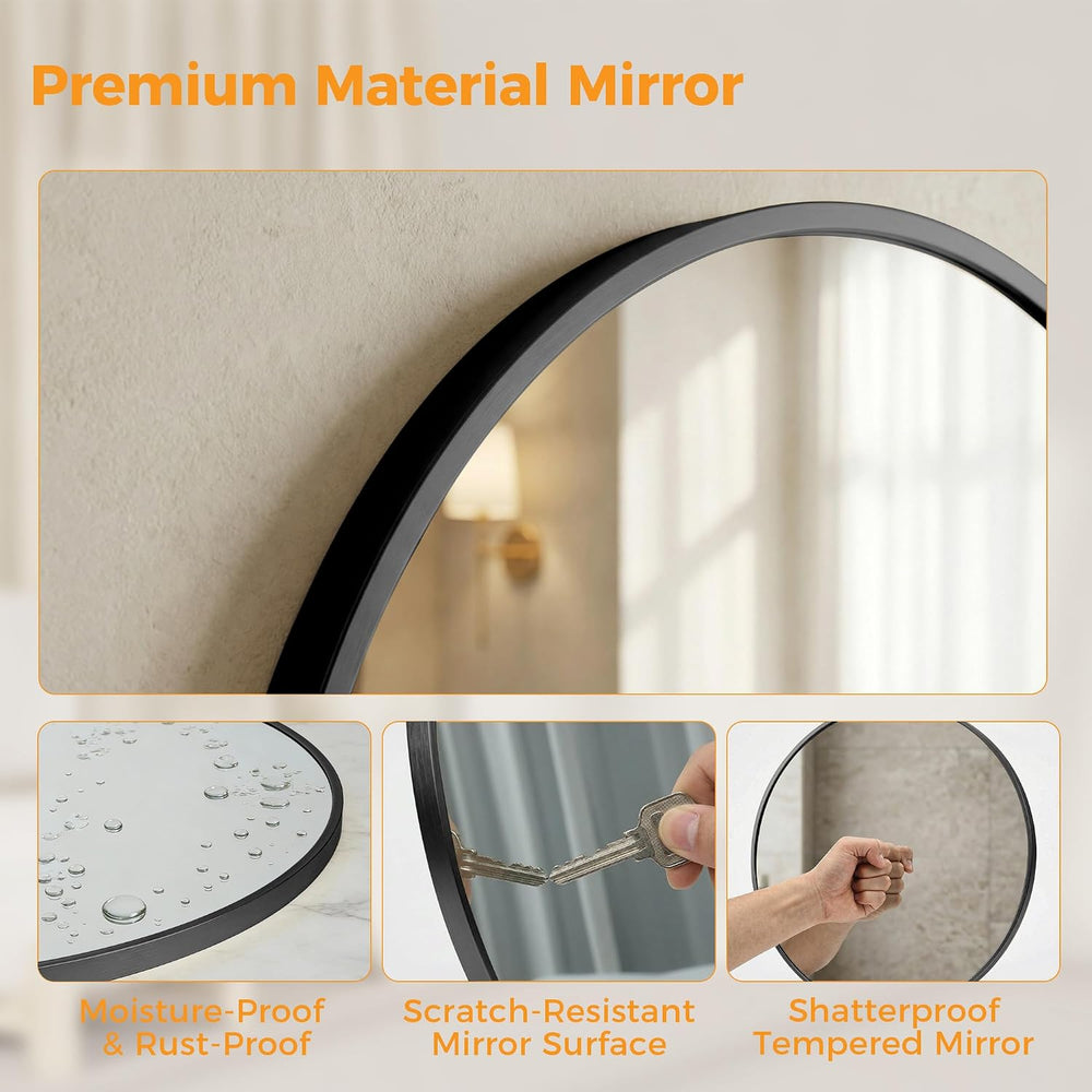 20 Inch Black Round Bathroom Wall Mirror, Round Mirrors for Wall Decor, Circl...
