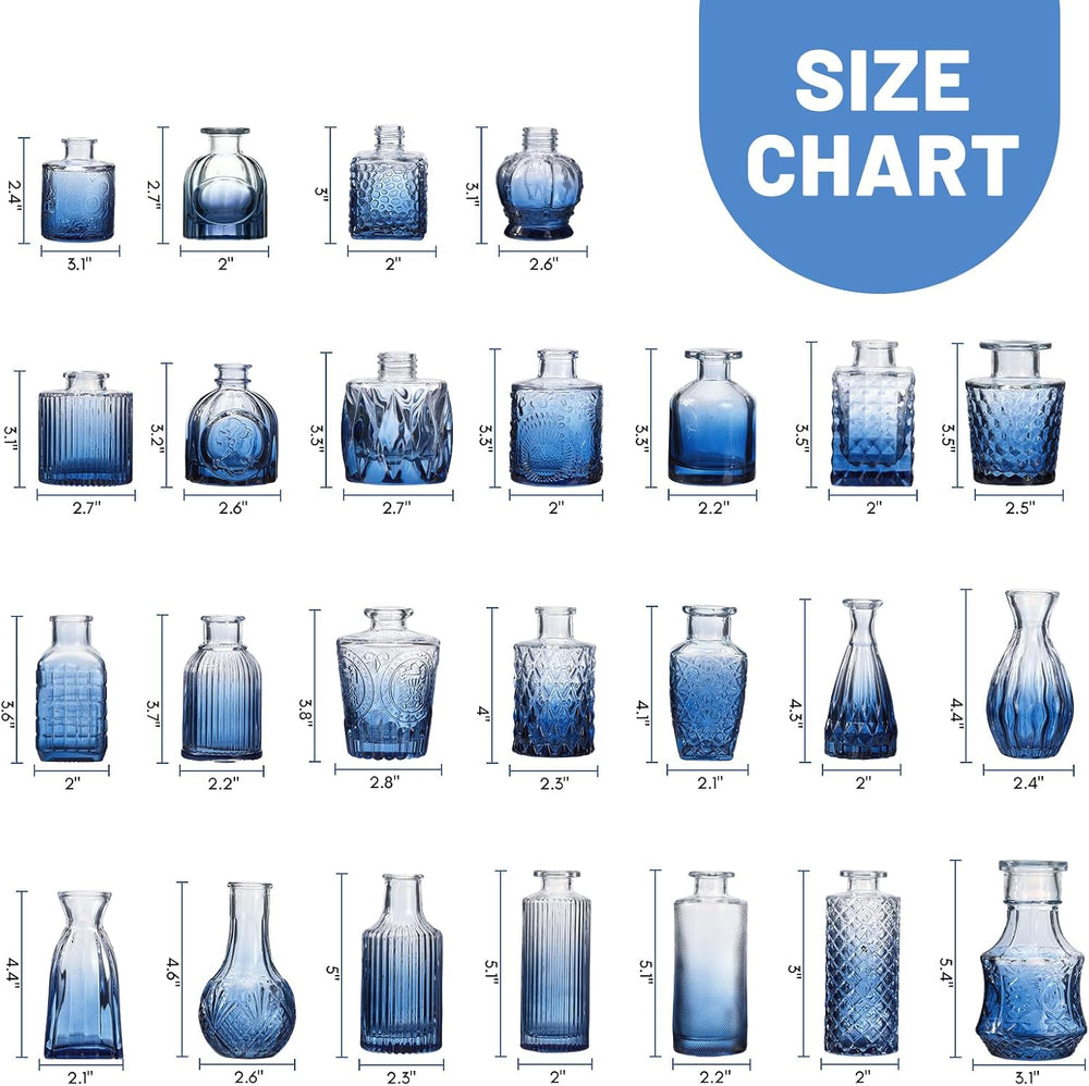Fixwal 36 Blue Bud Vases Glass Bud Vase Set of 36, Small Vases for Flowers