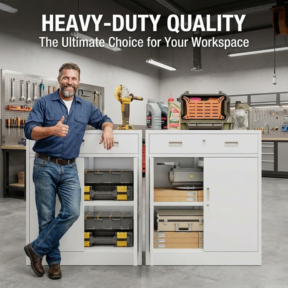 CJF Metal Storage Cabinet, Locking Storage Cabinet with 1 Drawer and Adjustab...