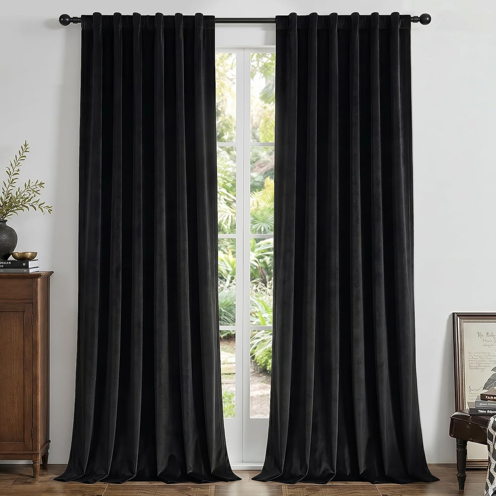 Joydeco Velvet Blackout Curtains 84 Inch Length 2 Panels, Black Out Curtains ...