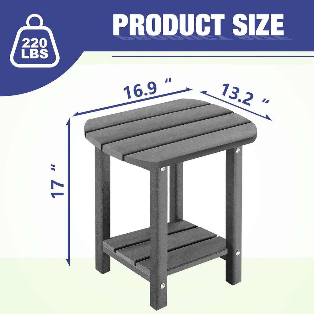 LZRS 2-Tier Patio Side Table, Heavy Duty HDPE Outdoor End Table with Wood Tex...