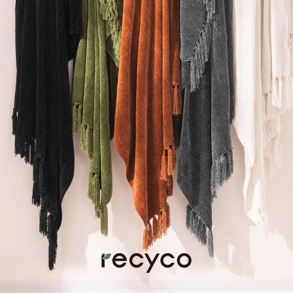 RECYCO Throw Blanket Soft Cozy Chenille Throw Blanket with Fringe Tassel for ...