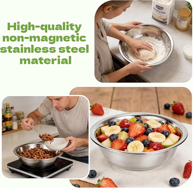 10 PCS Stainless Steel Mixing Bowls 13 Inch 8 Qt Extra Large Metal Basin - Image 6