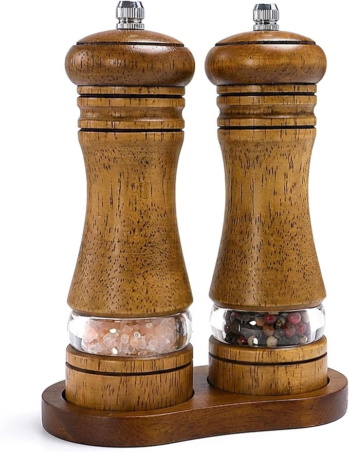 Wooden Salt and Pepper Grinder Set, Premium Oak Wood Salt Grinders Shakers by MJINGMEI