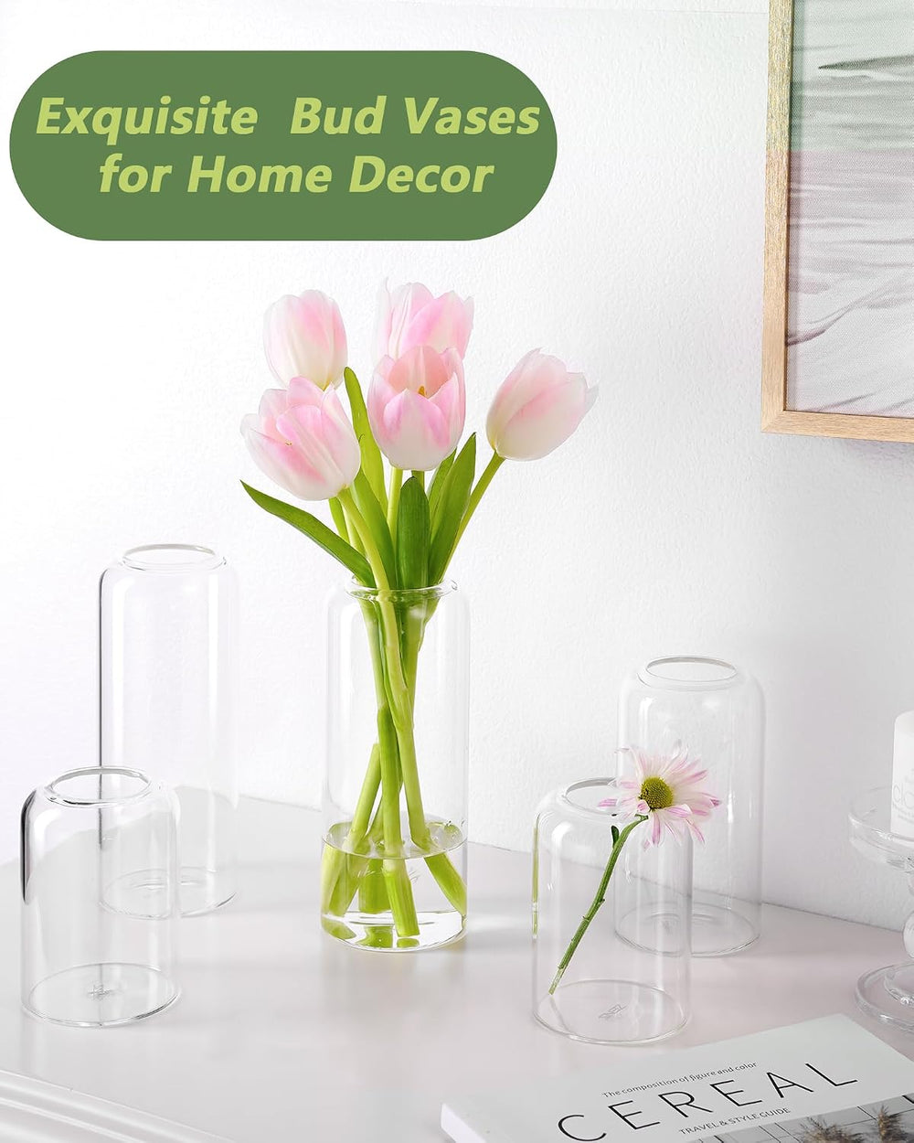 ZENS Bud Vases in Bulk Set of 16, Modern Small Glass Vases for Flower Clear B...