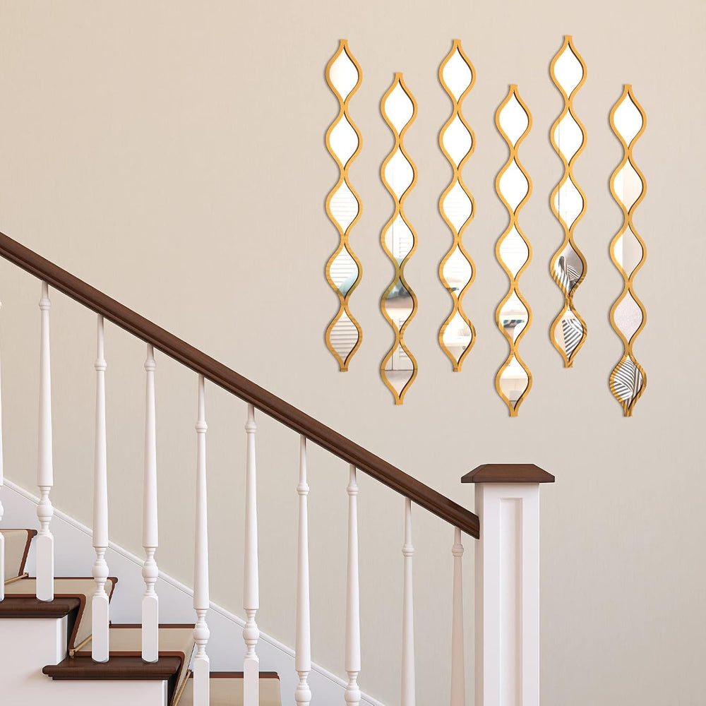 Yulejo 6 Pcs Acrylic Teardrop Mirror Wall Decor, Boho Wall Art, Gold Edge