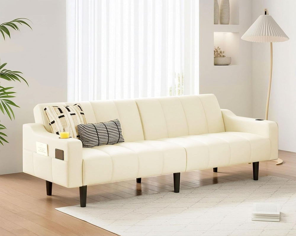 Brelice 80'' Leather Couch, Futon Sofa Bed, Faux Leather Couch with A...