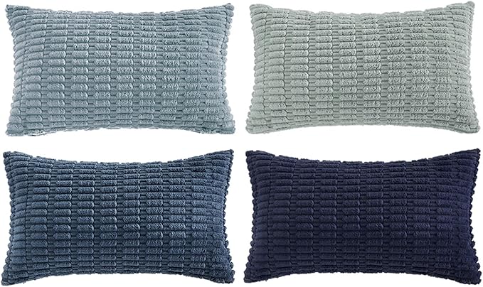Fancy Homi Set of 4 Blue Lumbar Rectangle Decorative Throw Pillow Covers 12x20 - Image 6