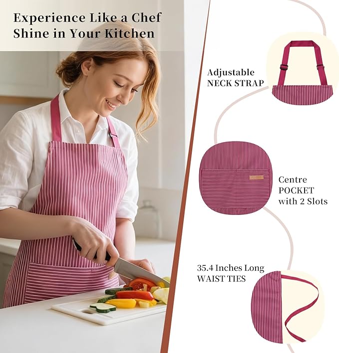 2 Pack Cooking Aprons Adjustable Bib Apron - Image 2