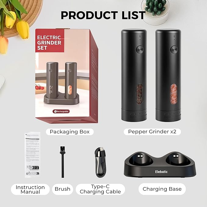 110ml Electric Salt and Pepper Grinder Set, Rechargeable salt and pepper shakers - Image 9
