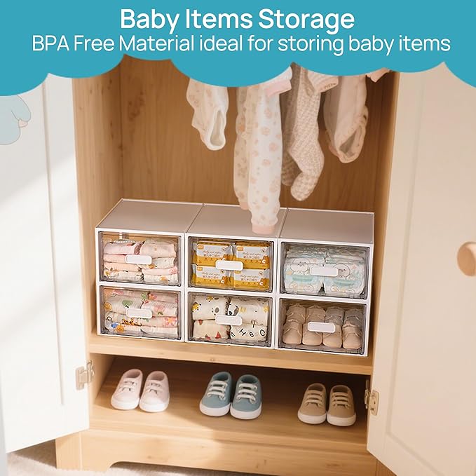 Vtopmart 4 Pack 18QT White Stackable Storage Drawers, Easily Assemble Closet
