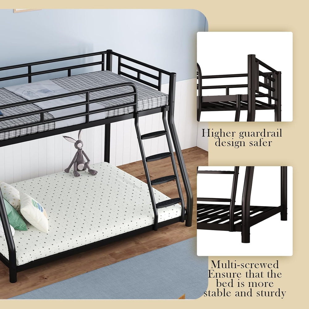 Metal Bunk Bed, Twin Over Full Bunk Bed with Safety Guardrail and Ladder, Hea...