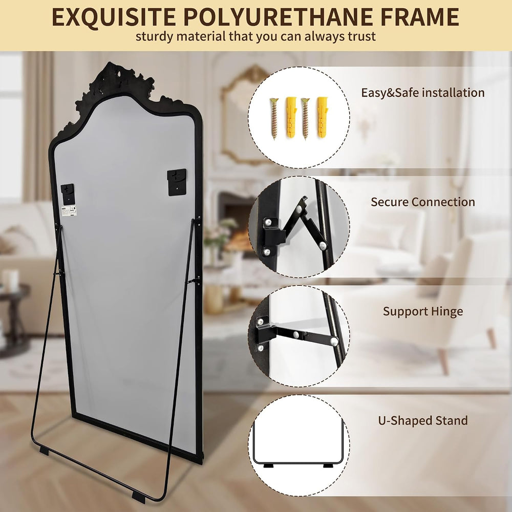71"x32"Arched Full Length Floor Mirror, Gold Traditional Ornate Ant...