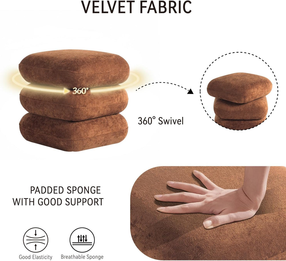 Get Set Style 360° Swivel Velvet Ottoman, Modern Upholstered Foot Stool, Mult...