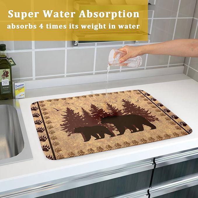 Giwawa 18"x24" Brown Bear Dish Drying Mat Rustic Forest Wildlife Woodland Dish - Image 7
