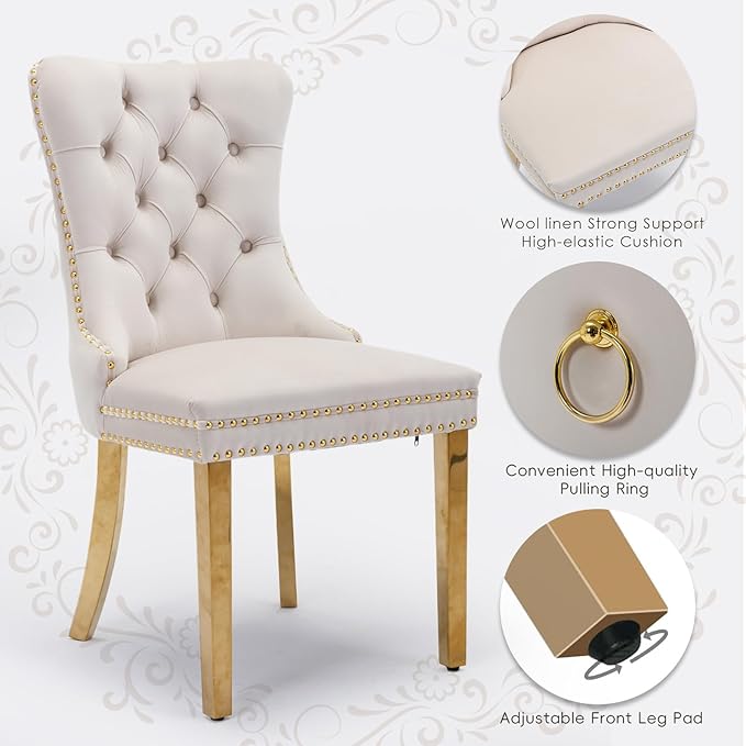 Velvet Upholstered Dining Chairs Set of 4, Modern Style Kitchen Side Chairs w...