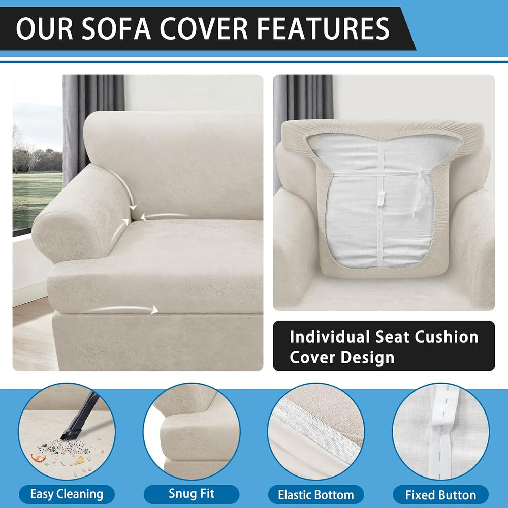 2-Pieces T Cushion Armchair Slipcovers Leather Look Couch Cover Chair Covers ...