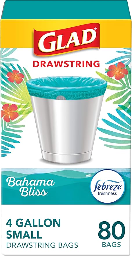 Glad Small Trash Bags 4 Gallon, Febreze Bahama Bliss Garbage Bags, Odor by GladTrashFoodStorage