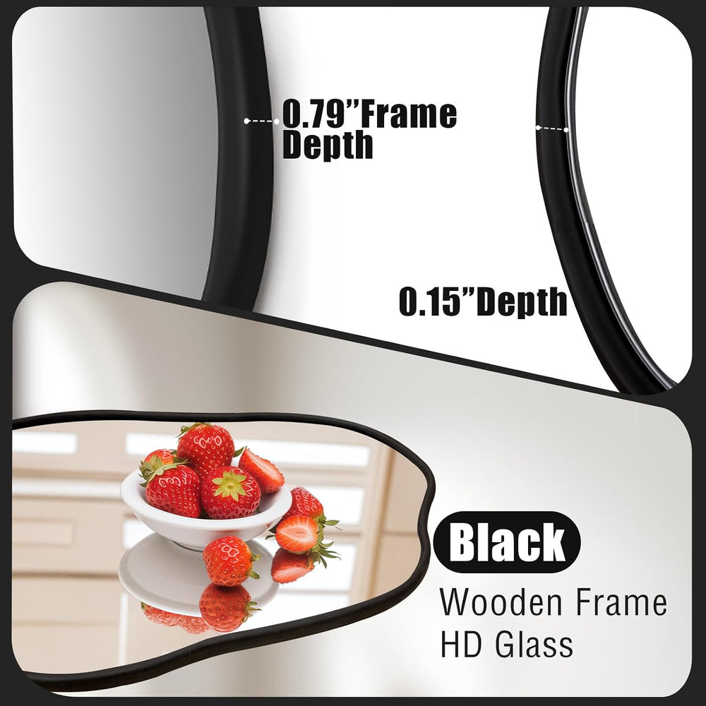 ULIKE Irregular Wall Mirror, 24x36 Inch, Black Wood Frame