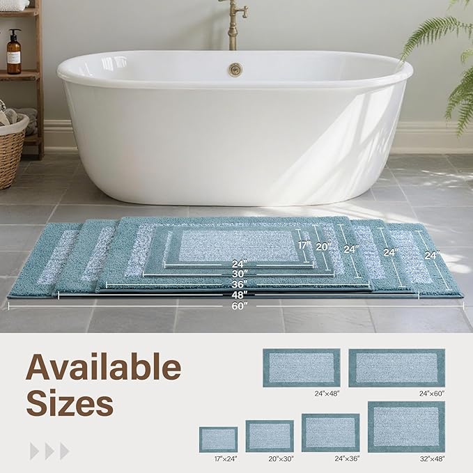 Bathroom Rugs 24x17 Non Slip Washable, Dusty Blue Bath Mat - Image 6