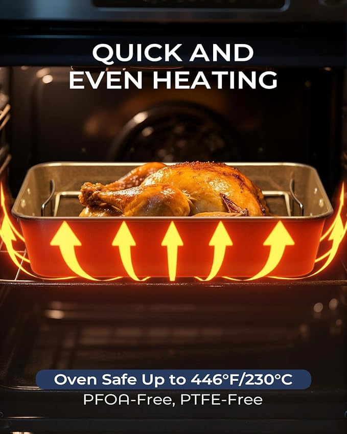 Turkey Roasting Pan with Rack Non stick Carbon Steel Roaster 16x11 Inch - Image 6