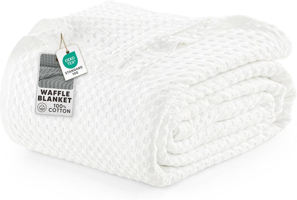 Utopia Bedding 100% Cotton Waffle Blanket Queen Size White, 90x90 Inch