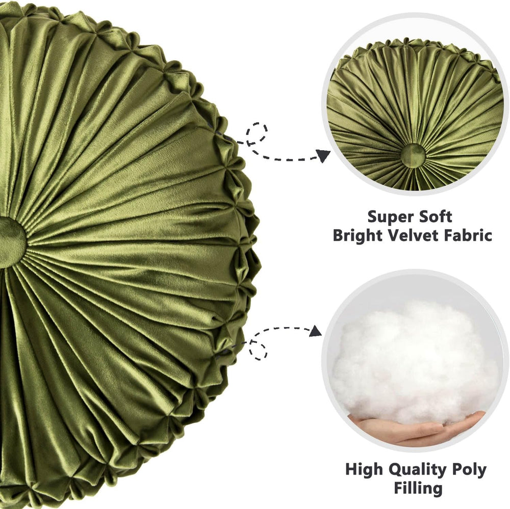 Round Throw Pillow Set of 2 – Decorative Velvet Ruched Pumpkin Pillows with B...